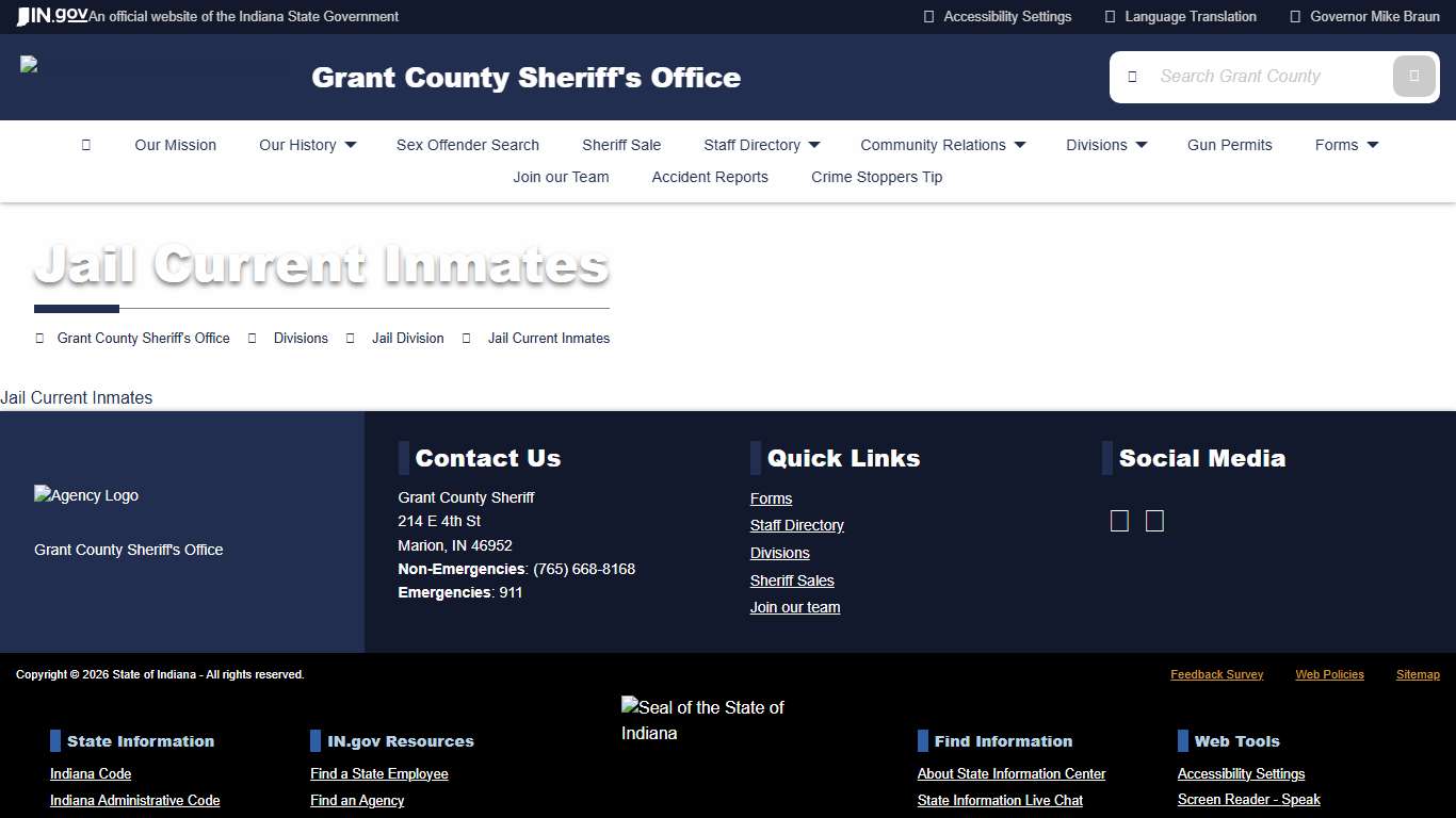 Grant County: Grant County Sheriff's Office: Jail Current Inmates
